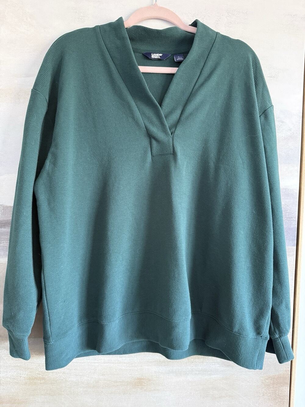 Lands' End Women’s Ottoman Shawl Collar Pullover Forest Green Large -14/16